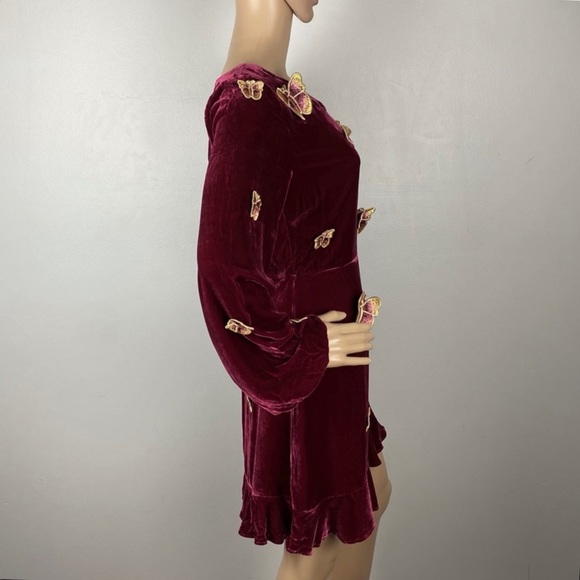 NEW FOR LOVE AND LEMONS REVOLVE EMBROIDERED LONG SLEEVE VELVET MINI DRESS - Picture 5 of 12